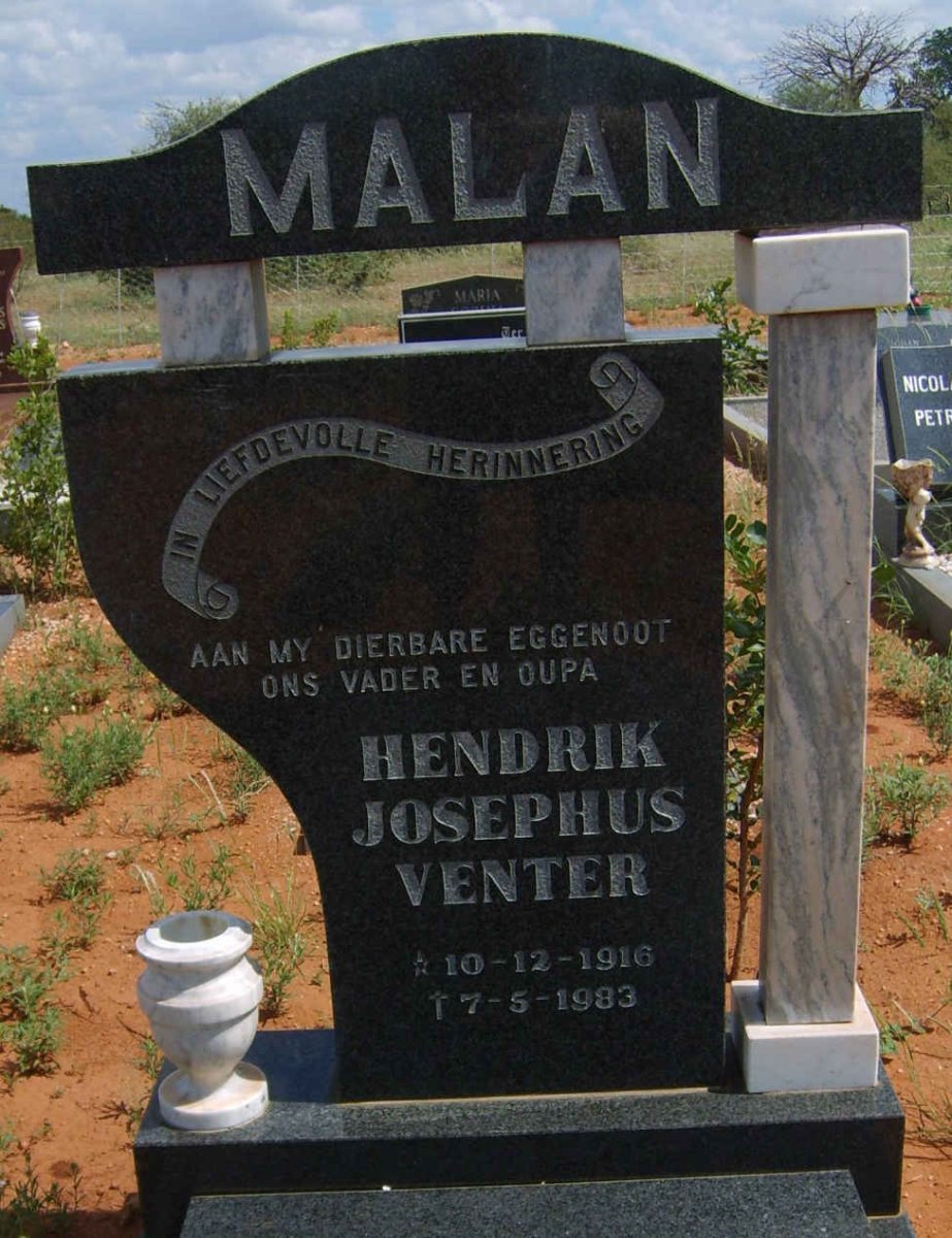 MALAN Hendrik Josephus Venter 1916-1983