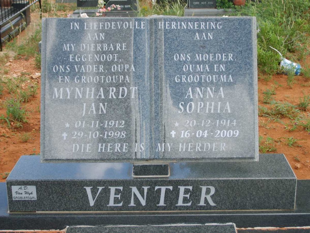 VENTER Mynhardt Jan 1912-1998 &amp; Anna Sophia 1914-2009