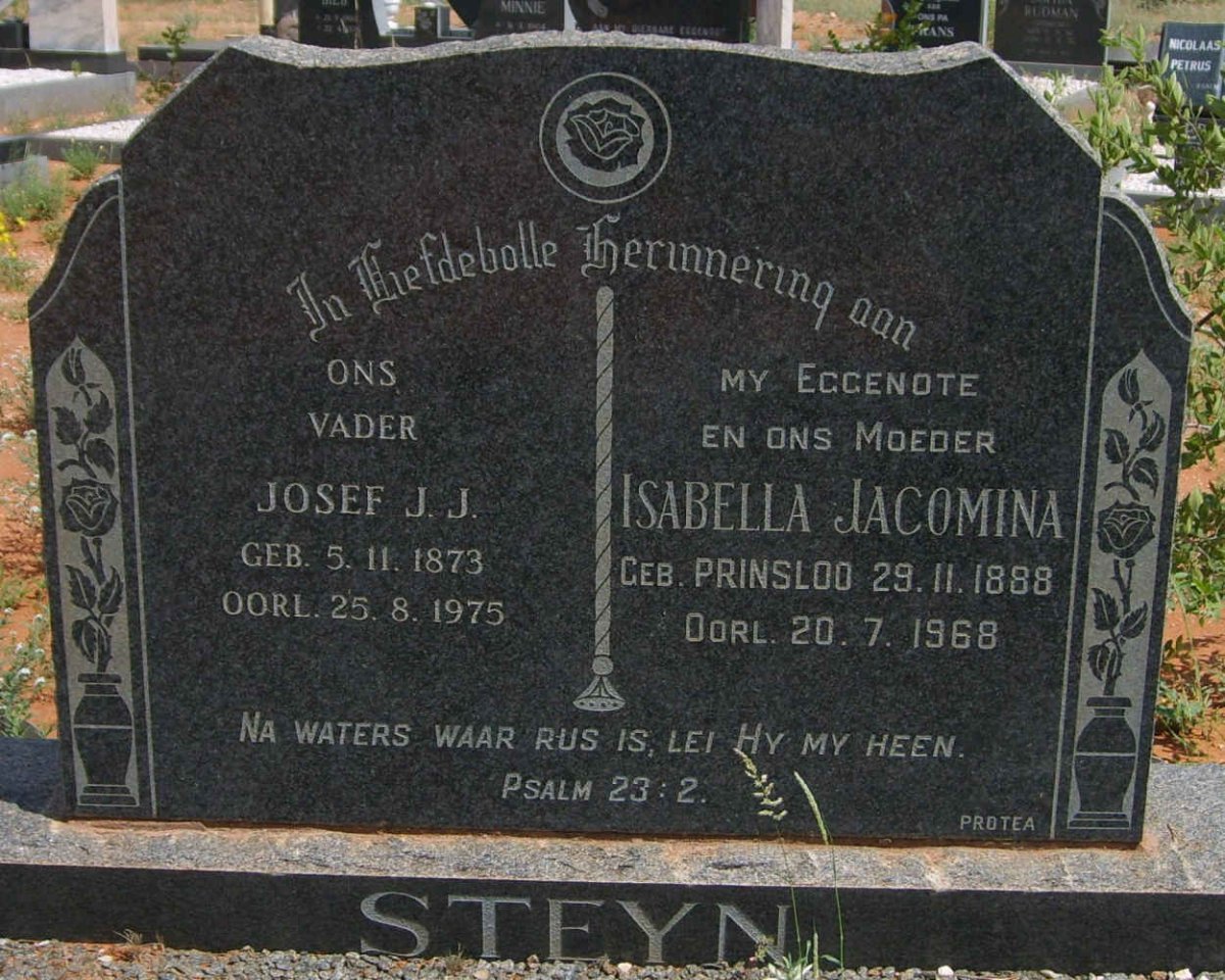 STEYN Josef J.J. 1873-1975 &amp; Isabella Jacomina PRINSLOO 1888-1968