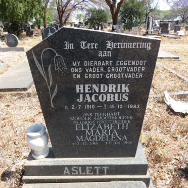 ASLETT Hendrik Jacobus 1910-1983 & Elizabeth Maria Magdalena 1916-1998