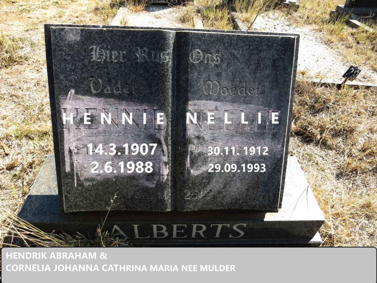ALBERTS Hendrik Abraham 1907-1988 & Cornelia Johanna Cathrina Maria nee MULDER 1912-1993