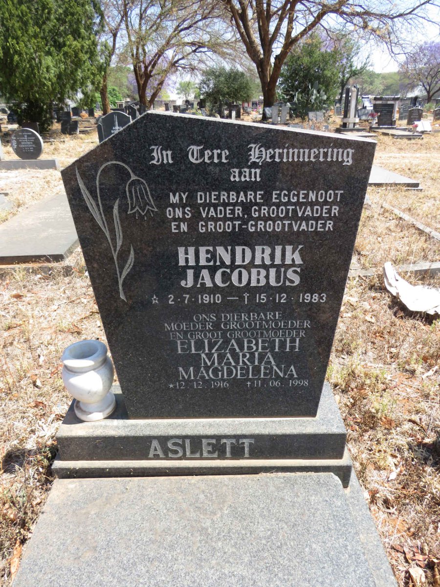 ASLETT Hendrik Jacobus 1910-1983 & Elizabeth Maria Magdalena 1916-1998