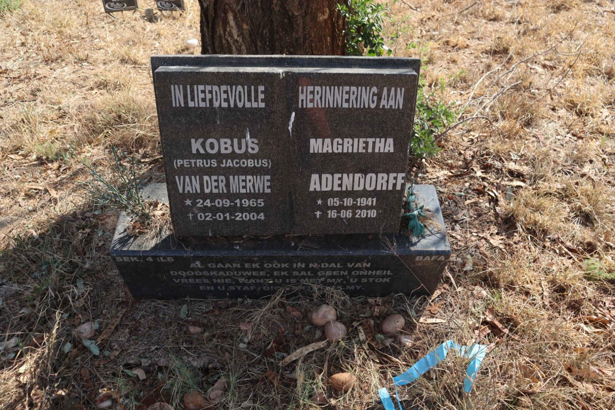 ADENDORFF Magrietha 1941-2010 :: VAN DER MERWE Petrus Jacobus 1965-2004