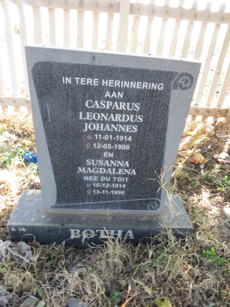 BOTHA Casparus Leonardus Johannes 1914-1996 & Susanna Magdalena DU TOIT 1914-1996