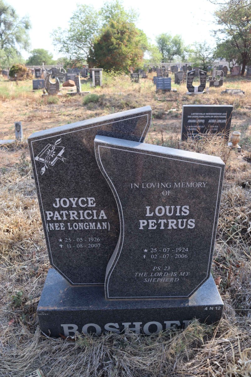 BOSHOFF Louis Petrus 1924-2006 & Joyce Patricia LONGMAN 1926-2007