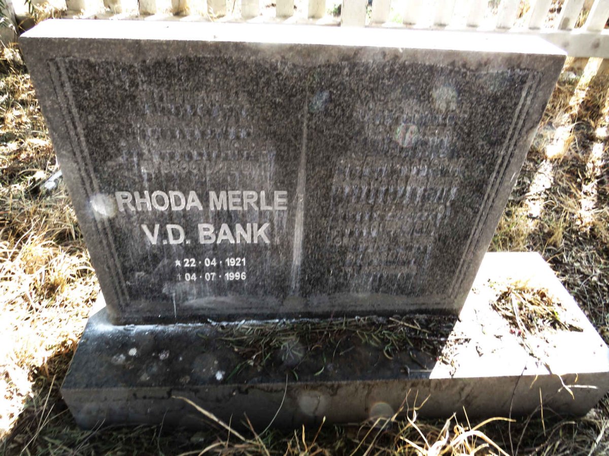 BANK Rhoda Merle, v.d. 1921-1996