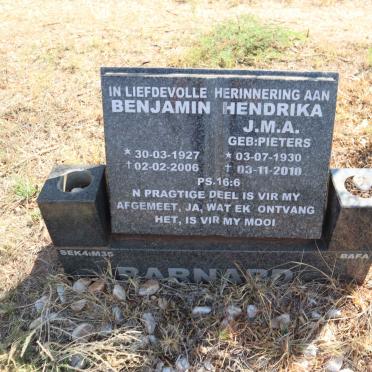 BARNARD Benjamin 1927-2006 & Hendrika J.M.A. PIETERS 1930-2010