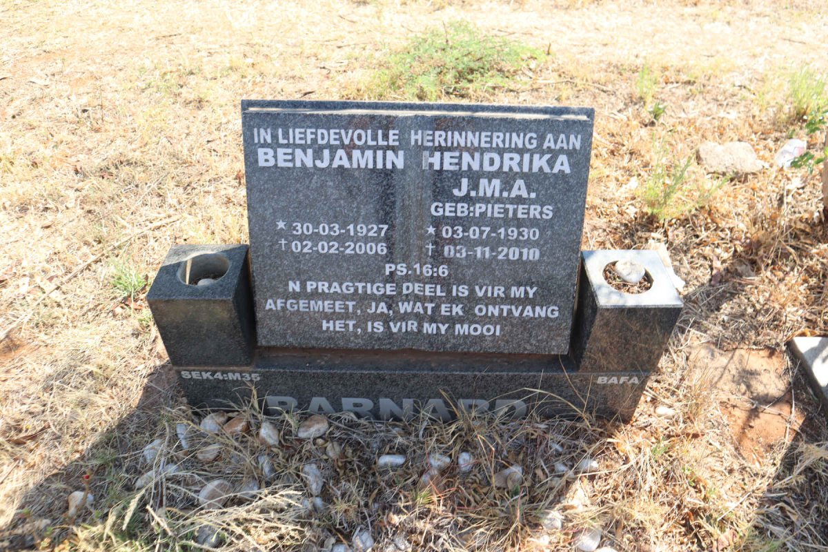 BARNARD Benjamin 1927-2006 & Hendrika J.M.A. PIETERS 1930-2010