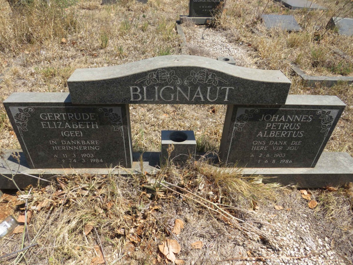 BLIGNAUT Johannes Petrus Albertus 1903-1986 & Gertrude Elizabeth GEE 1903-1984