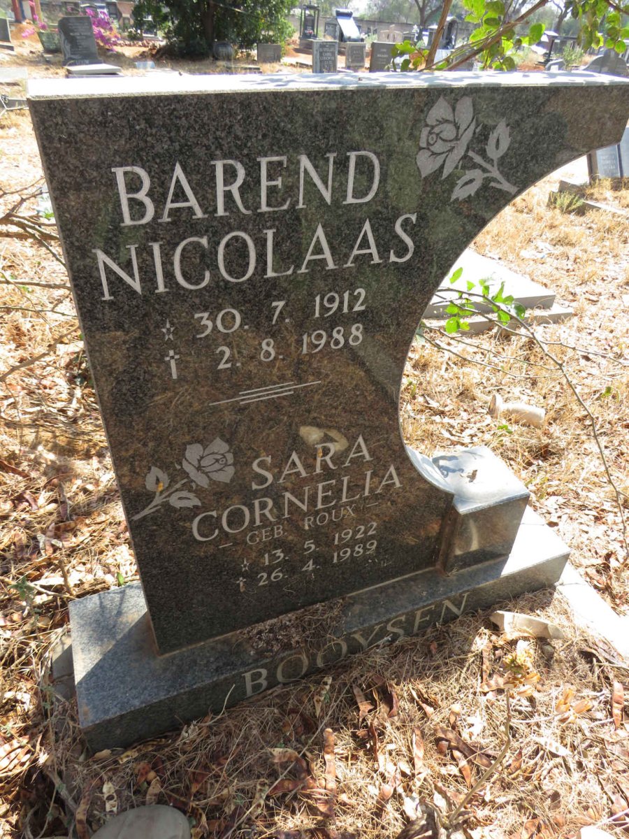 BOOYSEN Barend Nicolaas 1912-1988 & Sara Cornelia ROUX 1922-1989