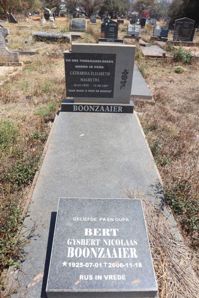BOONZAAIER Gysbert Nicolaas 1925-2006 & Catharina Elizabeth Magretha 1929-1997