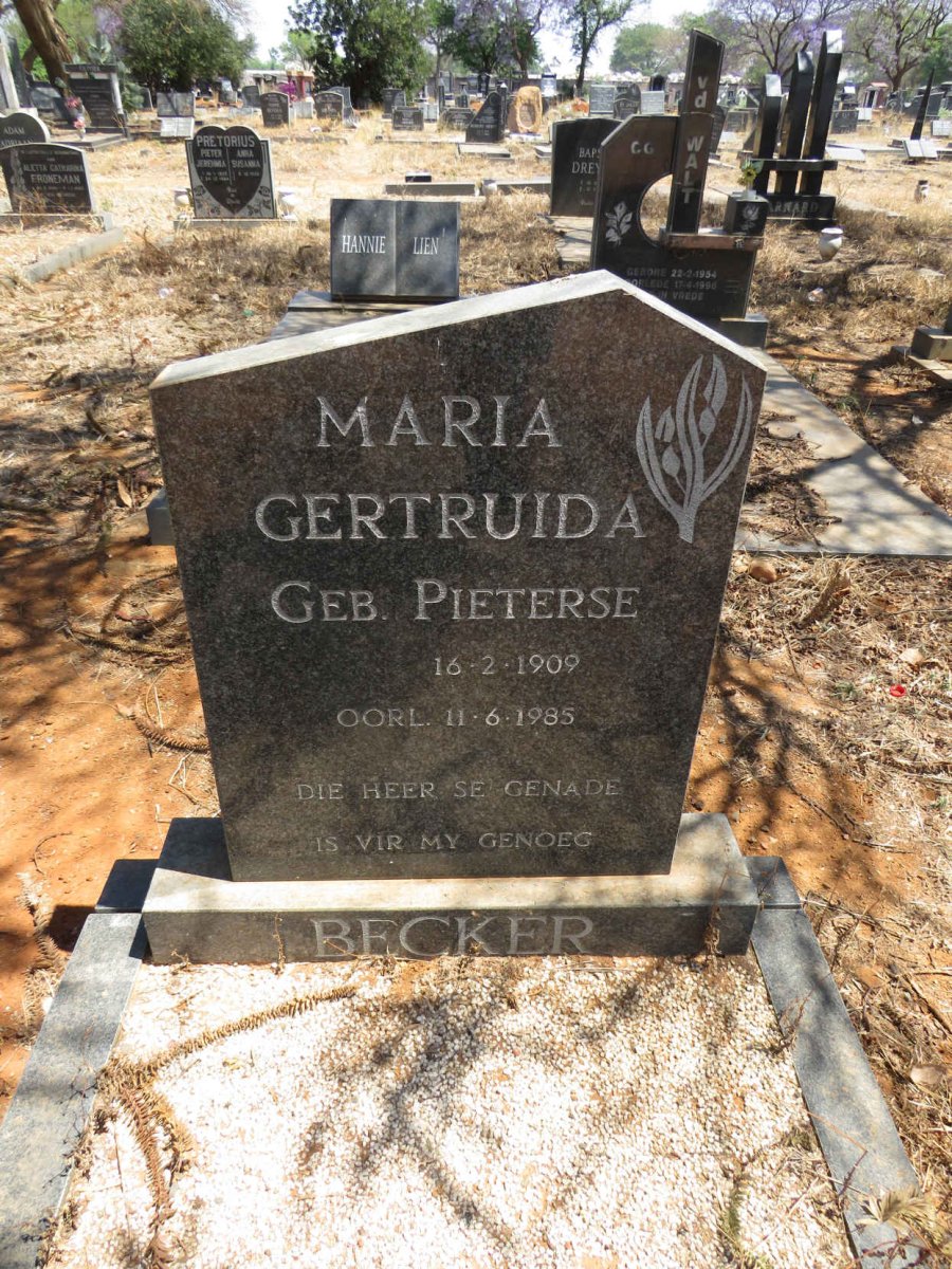 BECKER Maria Gertruida nee PIETERSE 1909-1985