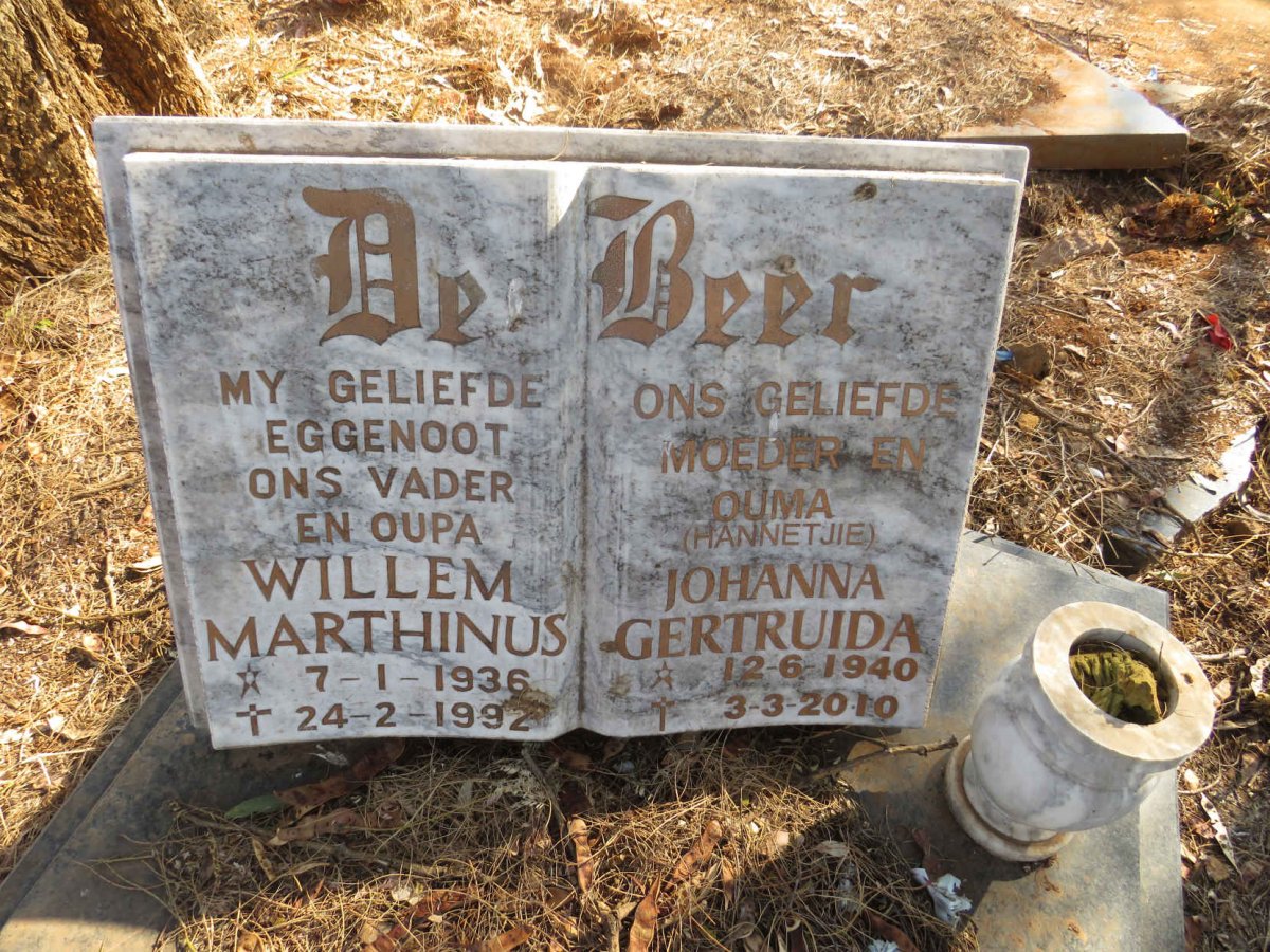 BEER Willem Marthinus, de 1936-1992 & Johanna Gertruida 1940-2010