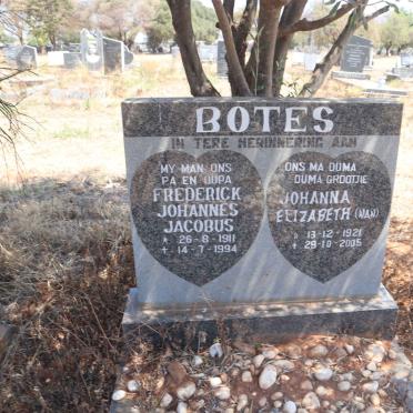 BOTES Frederick Johannes Jacobus 1911-1994 & Johanna Elizabeth 1921-2005 