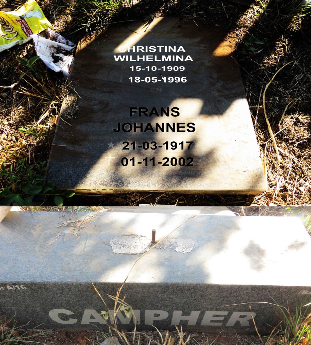 CAMPHER Frans Johannes 1917-2002 & Christina Wilhelmina 1909-1996