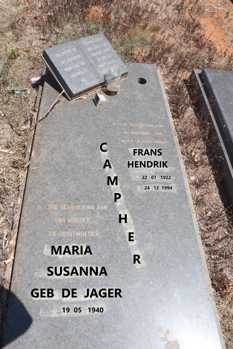 CAMPHER Frans Hendrik 1922-1994 :: CAMPHER Maria Susanna nee DE JAGER 1940-