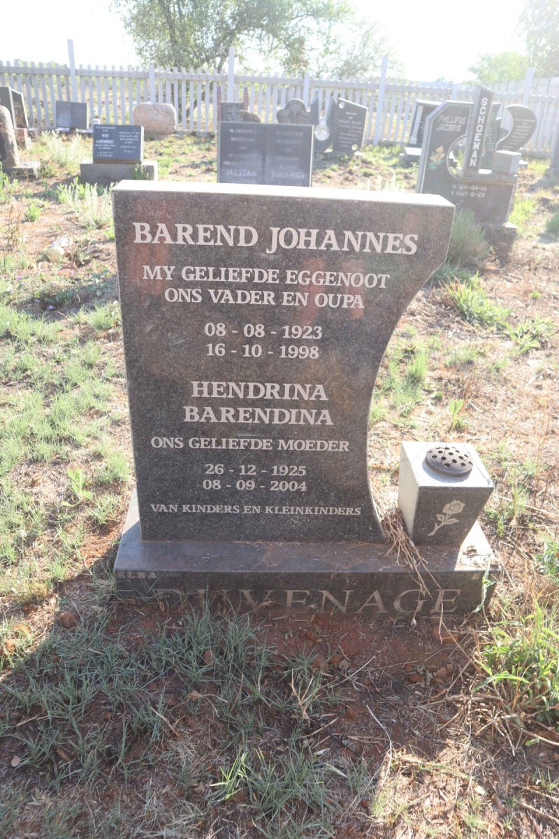 DUVENAGE Barend Johannes 1923-1998 & Hendrina Barendina 1925-2004
