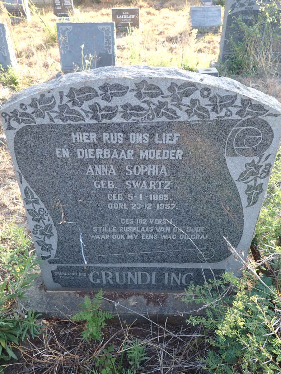 GRUNDLING Anna Sophia nee SWARTZ 1885-1957