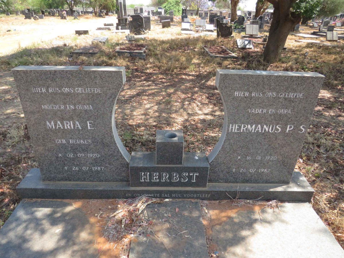 HERBST Hermanus P.S. 1920-1987 & Maria E. BEUKES 1920-1987