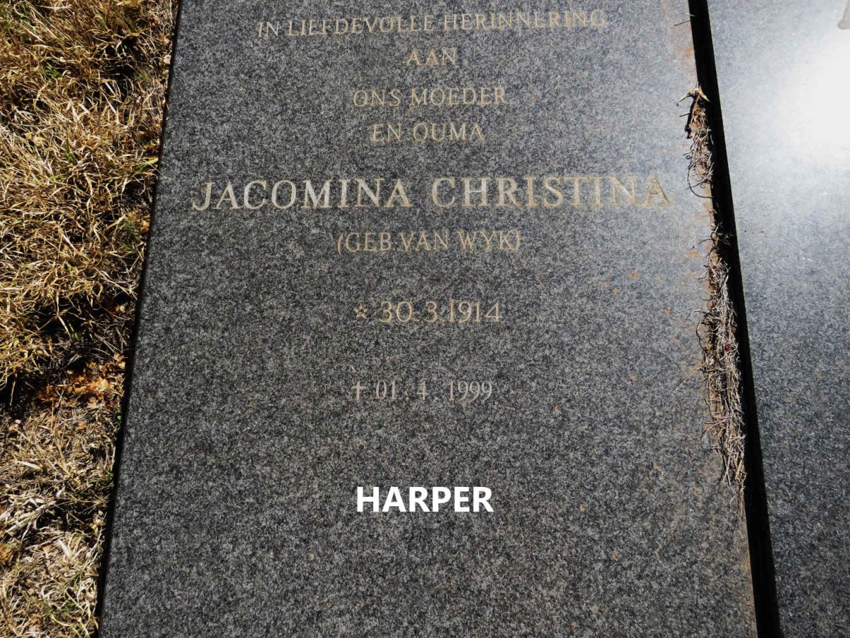 HARPER Jacomina Christina nee VAN WYK 1914-1999