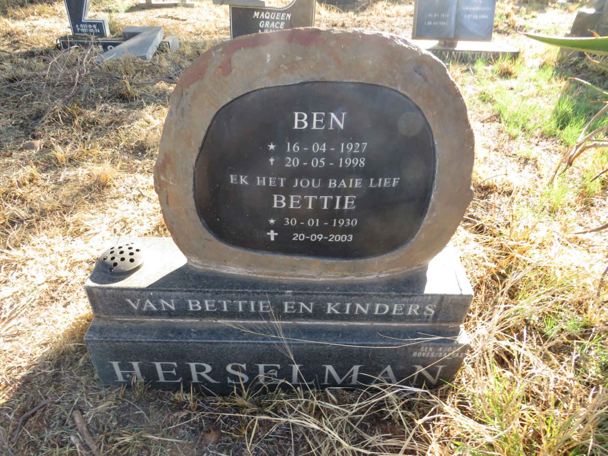 HERSELMAN Ben 1927-1998 & Bettie 1930-2003