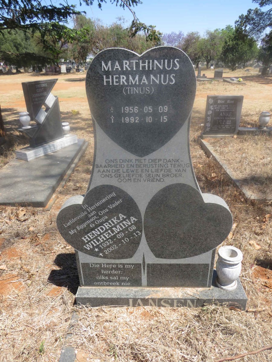 JANSEN Hendrika Wilhelmina 1932-2002 :: JANSEN Marthinus Hermanus 1956-1992