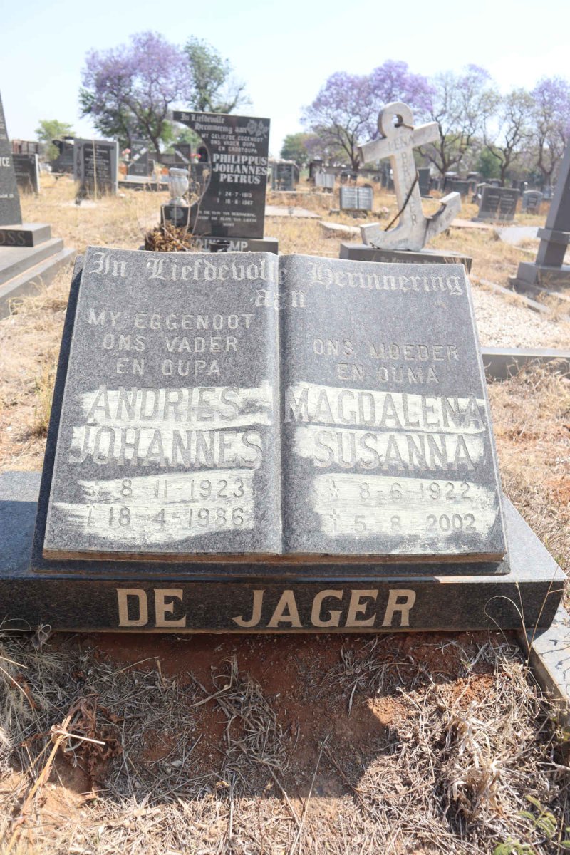 JAGER Andries Johannes, de 1923-1986 & Magdalena Susanna 1922-2002