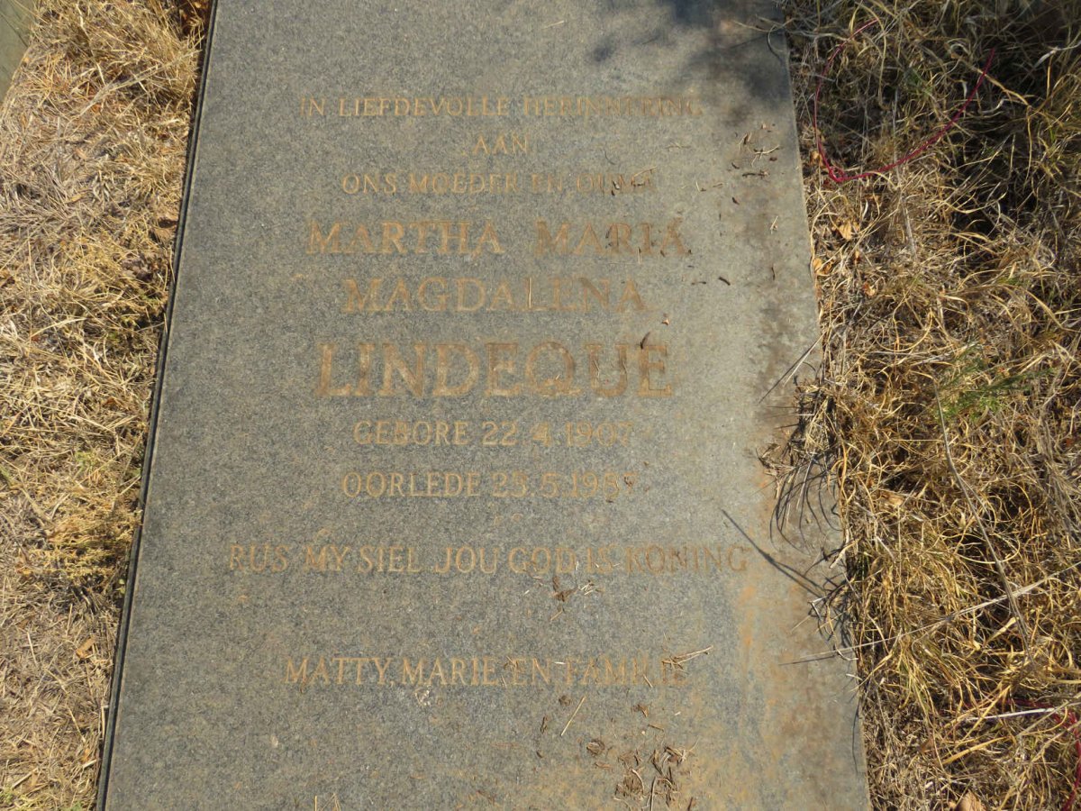 LINDEQUE Martha Maria Magdalena 1907-1987
