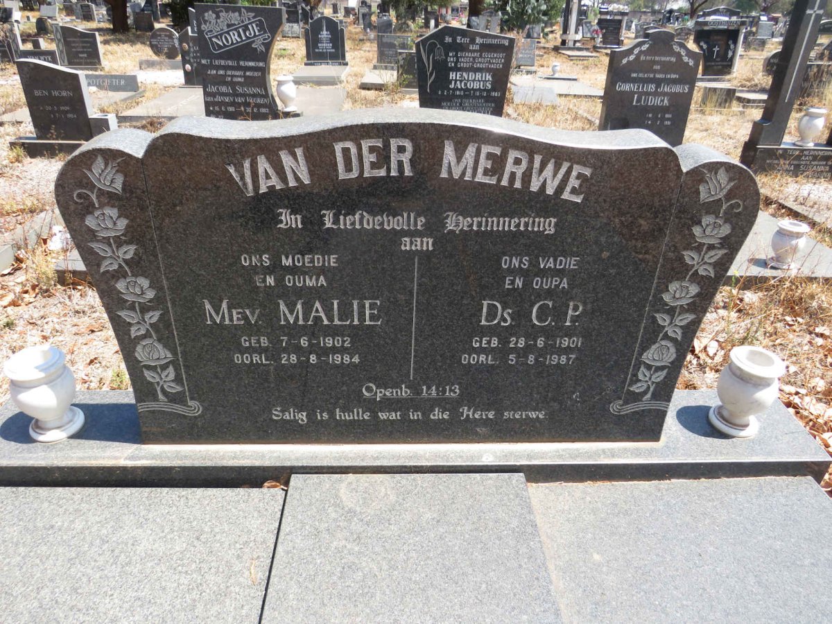 MERWE C.P., van der 1901-1987 & Malie 1902-1984