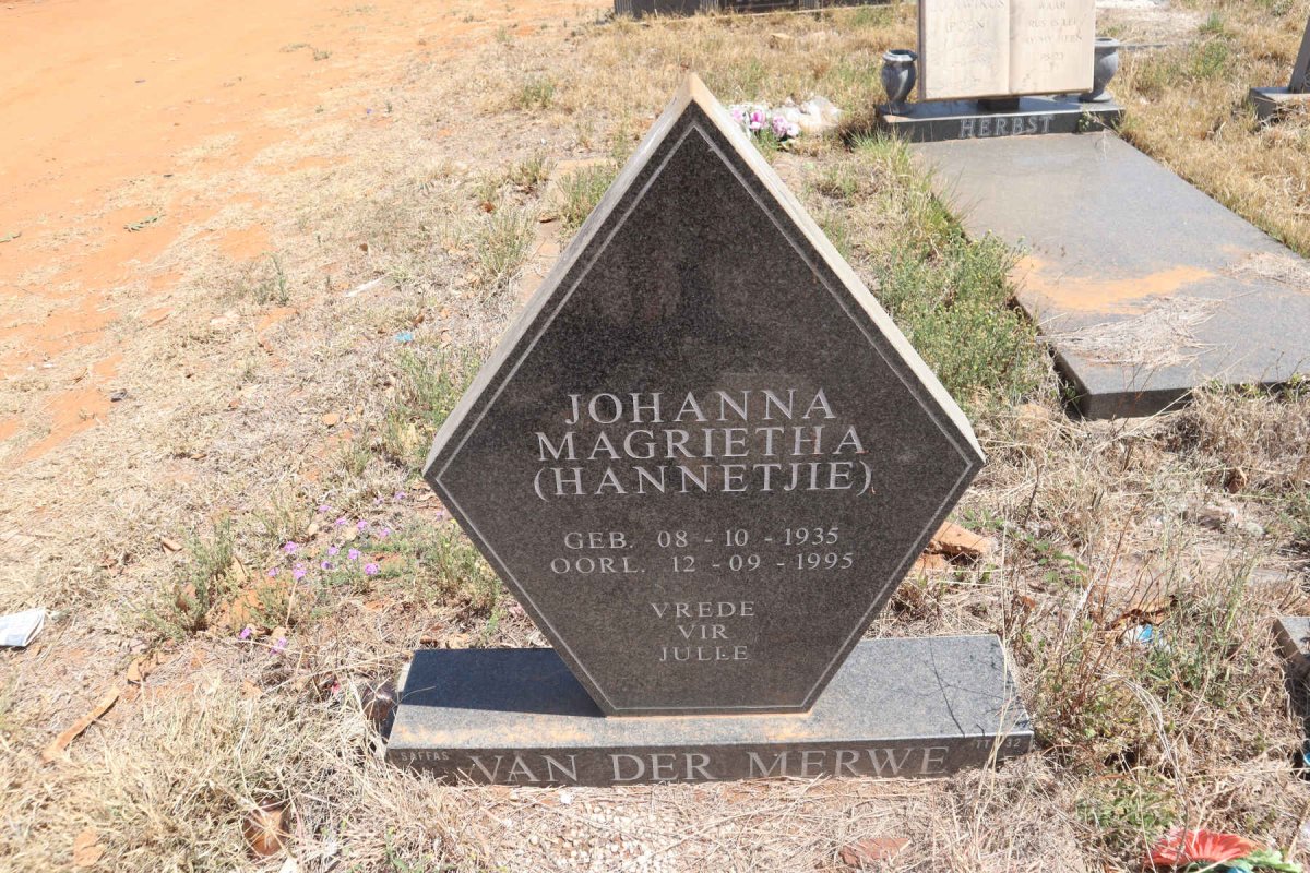 MERWE Johanna Magrietha, van der 1935-1995 