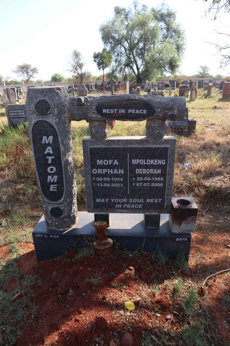 MATOME Mofa Orphan 1954-2003 & Mpolokeng Deborah 1959-2008