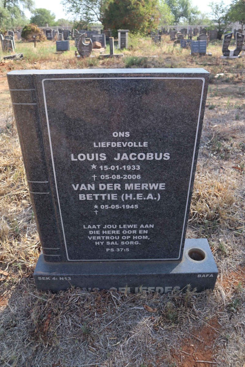 MERWE Louis Jacobus, van der 1933-2006 & H.E.A. 1945-