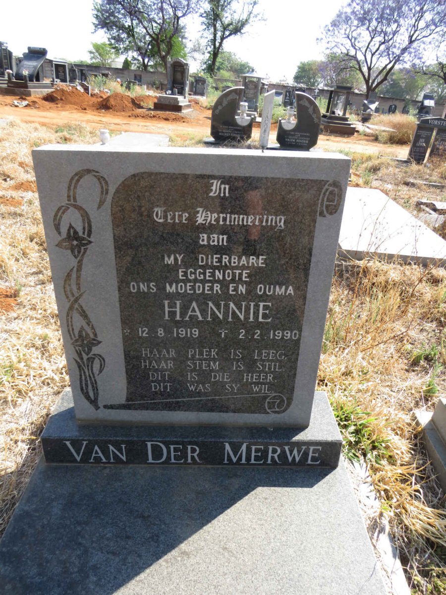 MERWE Hannie, van der 1919-1990