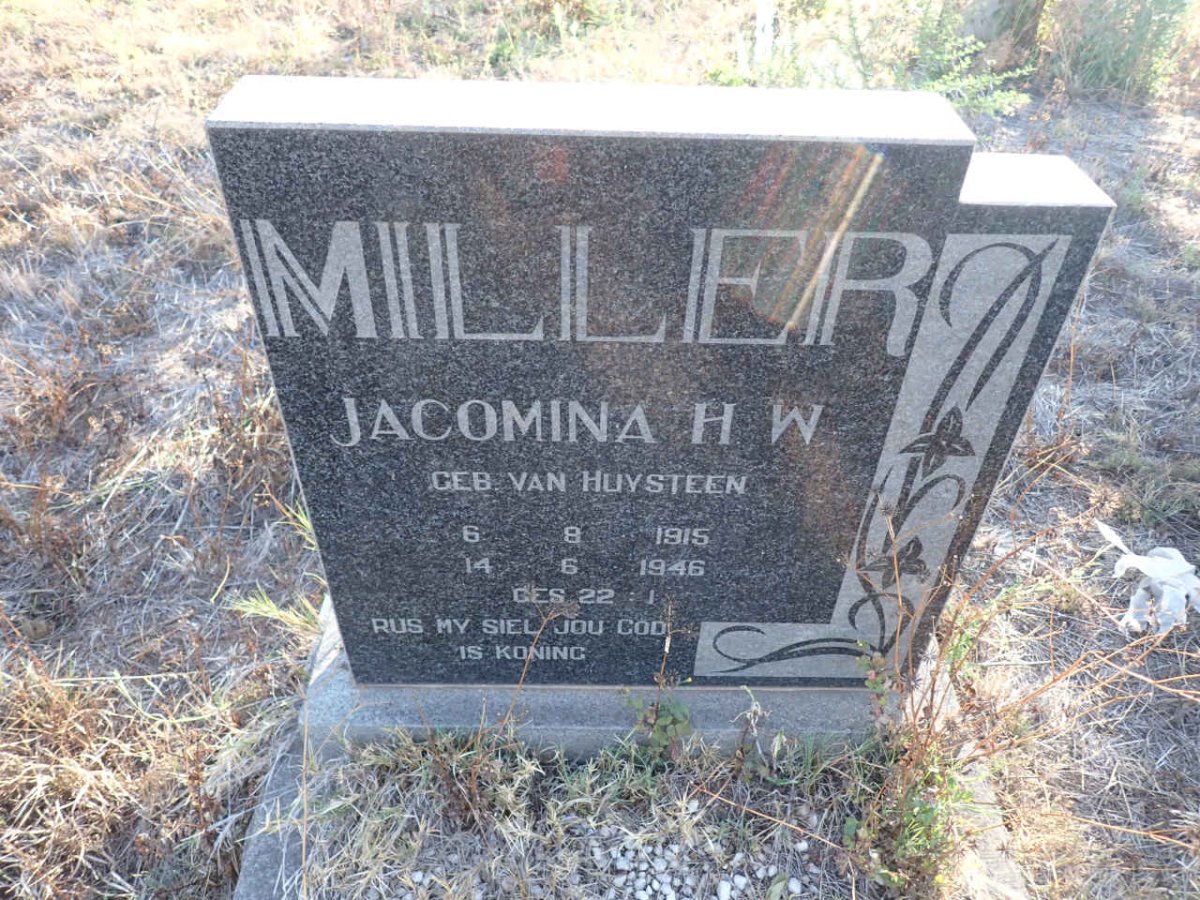 MILLER Jacomina H.W. VAN HUYSSTEEN 1915-1946