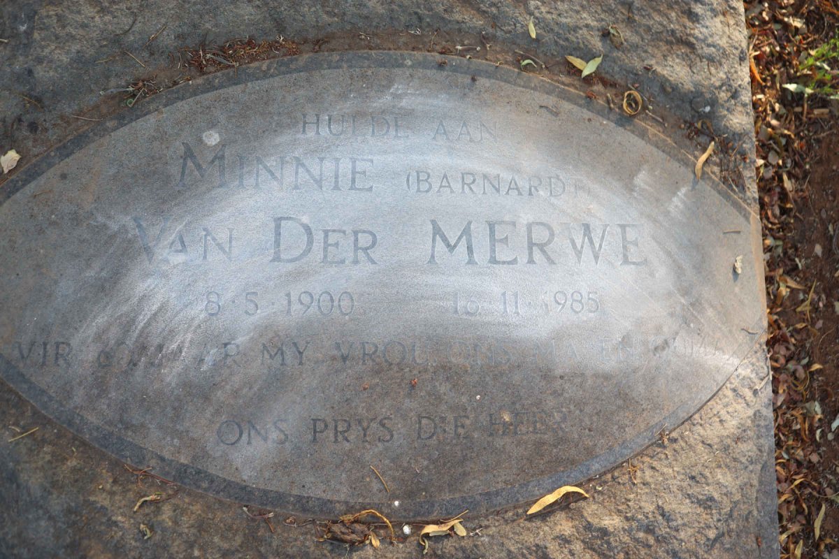 MERWE Minnie, van der nee BARNARD 1900-1985
