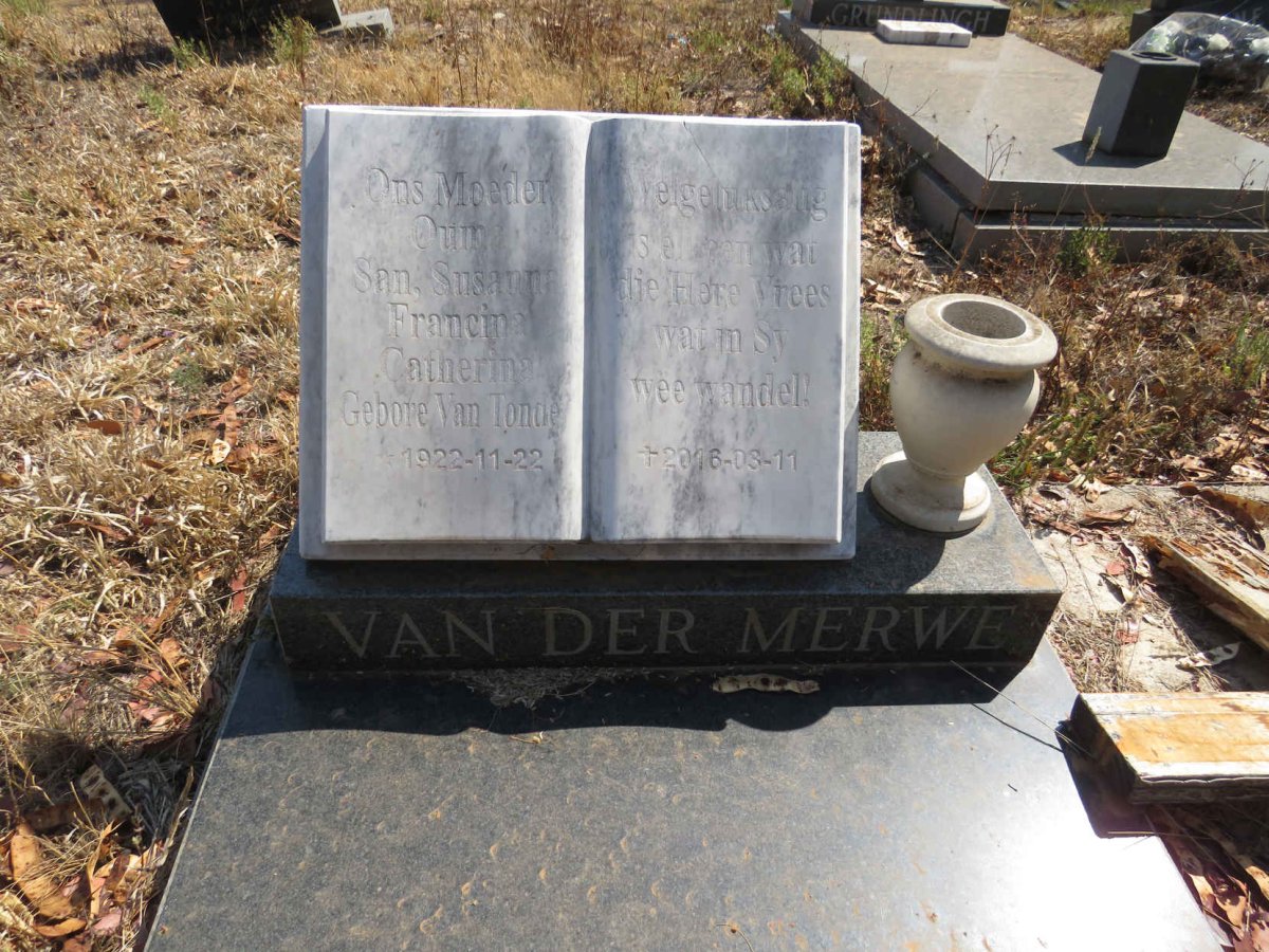 MERWE Susanna Francina Catherina, van der nee VAN TONDER 1922-2016