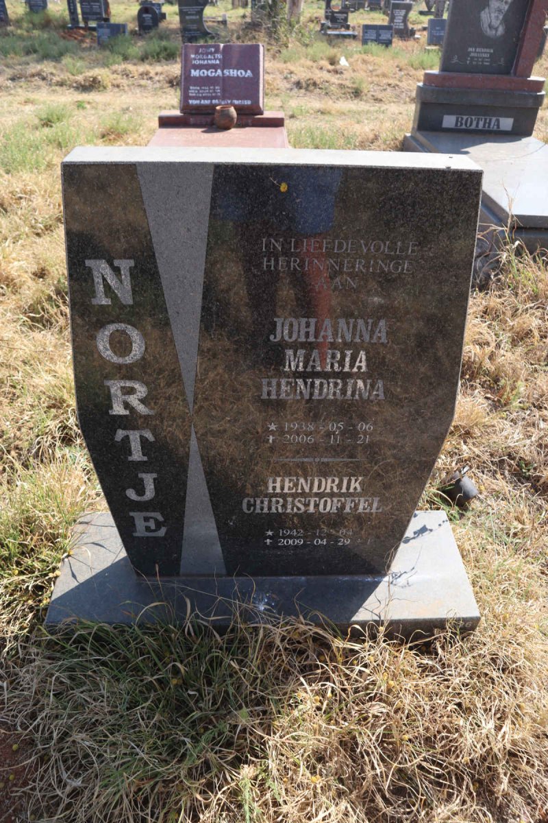 NORTJE Hendrik Christoffel 1942-2009 & Johanna Maria Hendrina 1938-2006