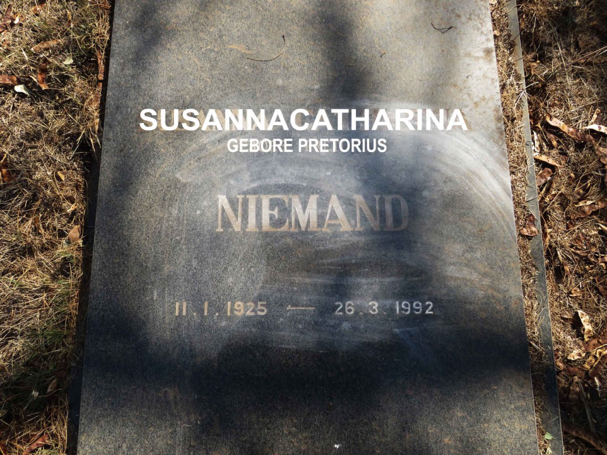 NIEMAND Susanna Catharina nee PRETORIUS 1925-1992