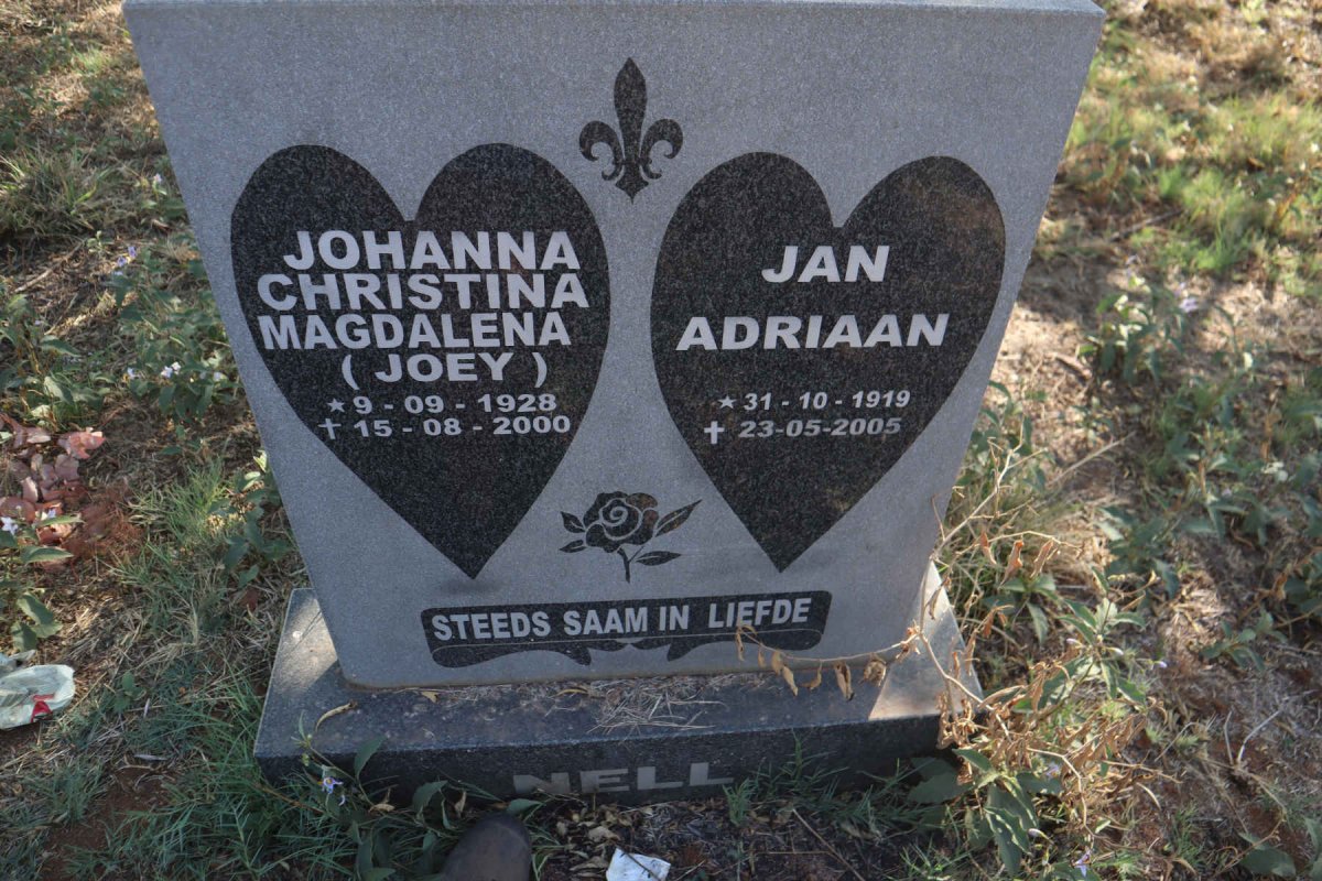 NELL Jan Adriaan 1919-2005 & Johanna Christina Magdalena 1928-2000