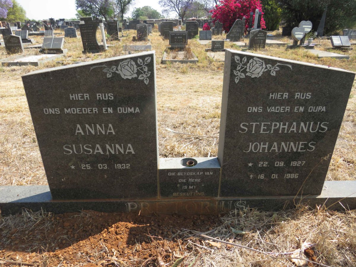 PRETORIUS Stephanus Johannes 1927-1986 & Anna Susanna 1932-