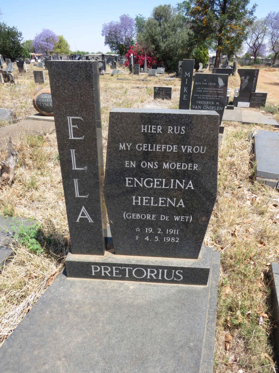 PRETORIUS Engelina Helena nee DE WET 1911-1982