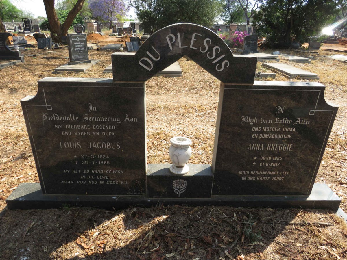 PLESSIS Louis Jacobus, du 1924-1989 & Anna Breggie 1925-2017