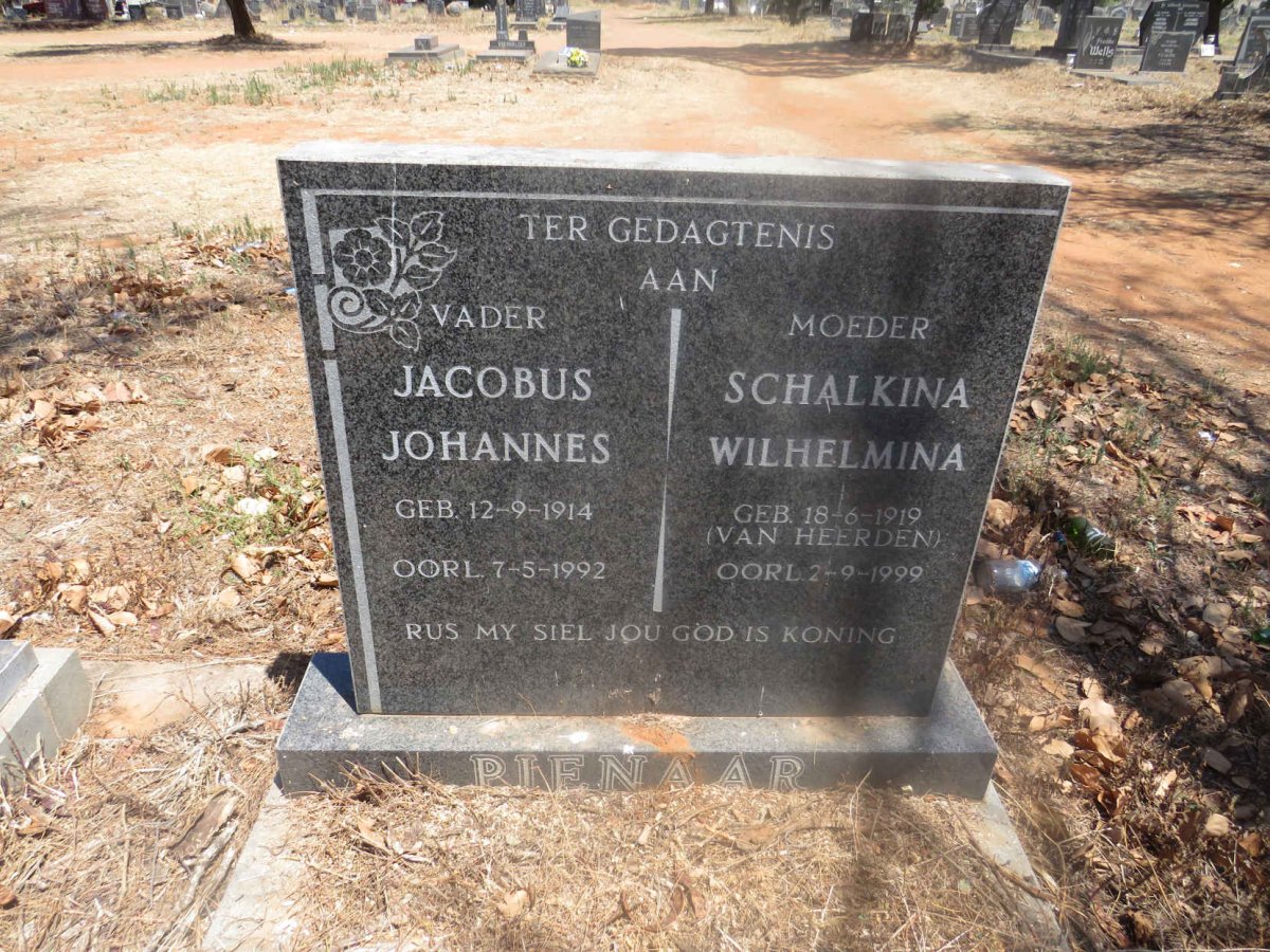 PIENAAR Jacobus Johannes 1914-1992 & Schalkina Wilhelmina VAN HEERDEN 1919-1999