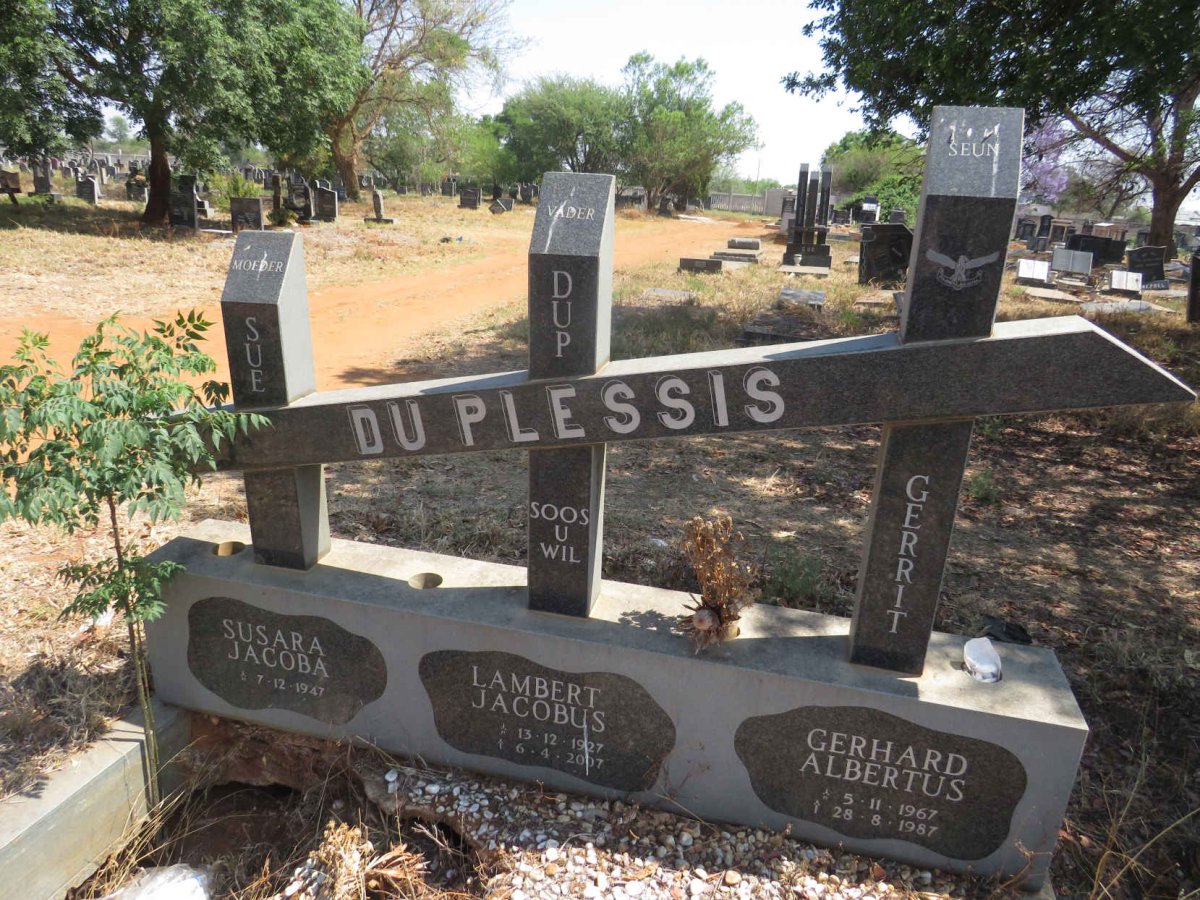 PLESSIS Lambert Jacobus, du 1927-2007 & Susara Jacoba 1947- :: DU PLESSIS Gerhard Albertus 1967-1987