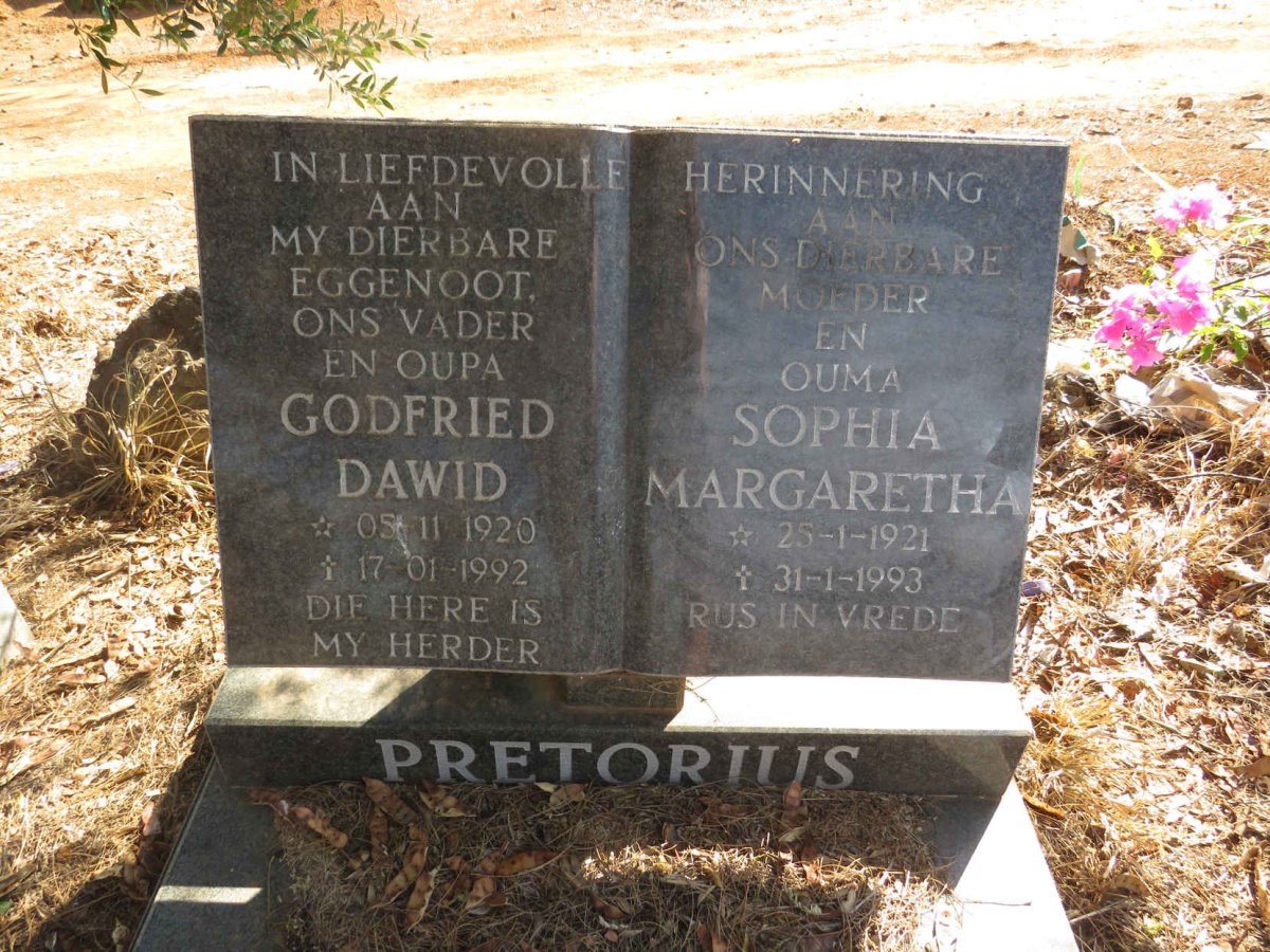 PRETORIUS Godfried Dawid 1920-1992 & Sophia Margaretha 1921-1993
