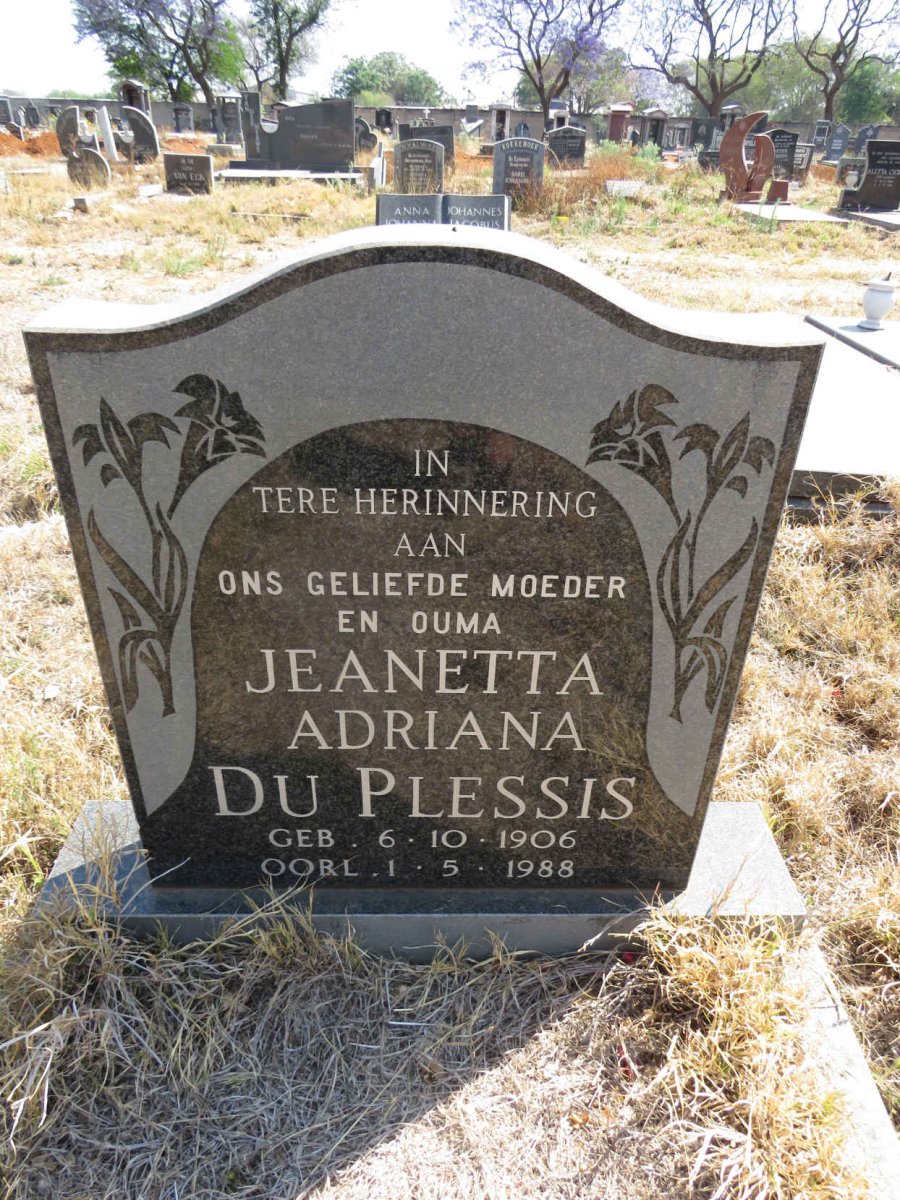 PLESSIS Jeanetta Adriana, du 1906-1988