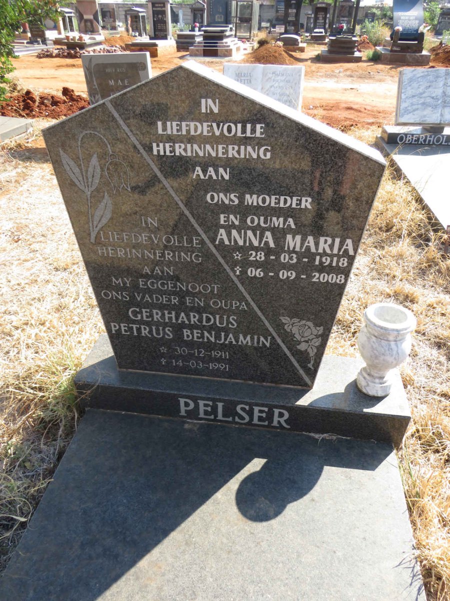 PELSER Gerhardus Petrus Benjamin 1911-1991 & Anna Maria 1918-2008