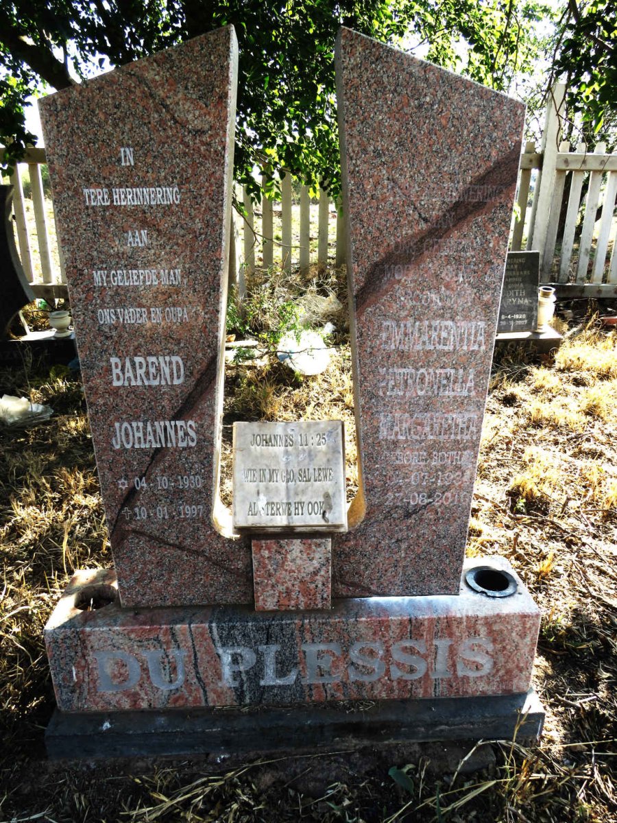 PLESSIS Barend Johannes, du 1930-1997 & Emmarentia Petronella Margaretha BOTHA 1934-2010 _1