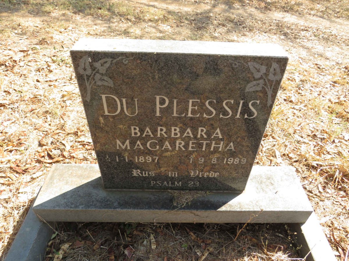 PLESSIS Barbara Magaretha, du 1897-1989