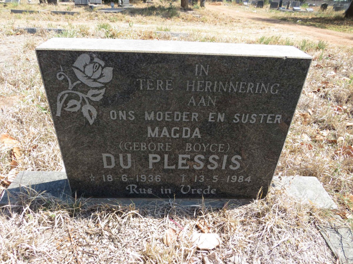 PLESSIS Magda, du nee BOYCE 1936-1984